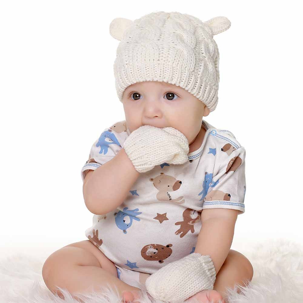 Baby Girl's or Boy's Lined Beanie and Gloves Set