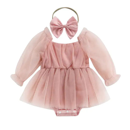 Baby Girl's Outfit - Tulle Party Romper Dress and Headbow