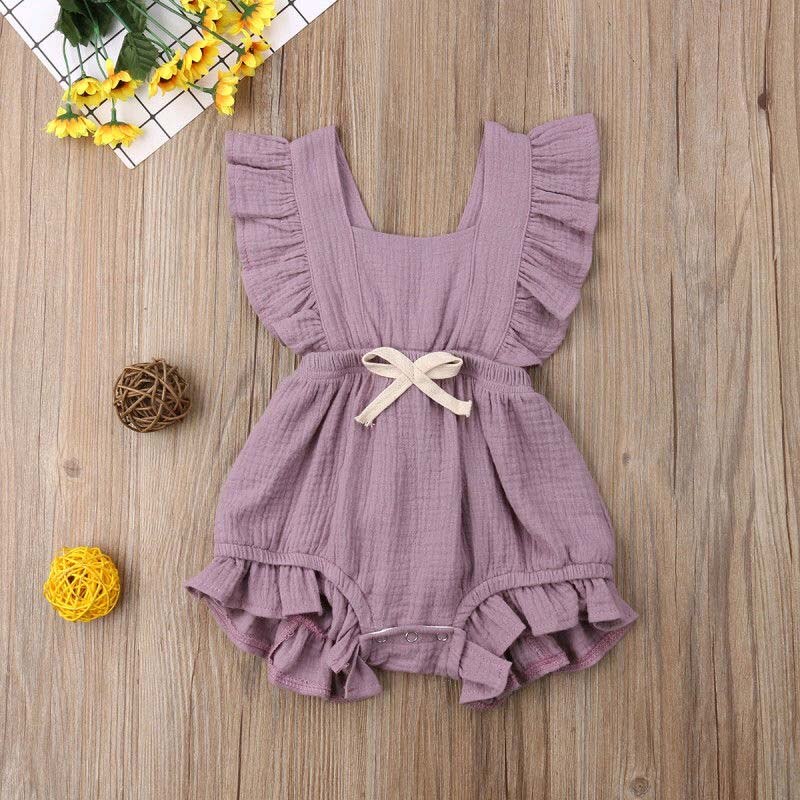 Baby Girl's Ruffle Sleeveless Romper - 100% Cotton