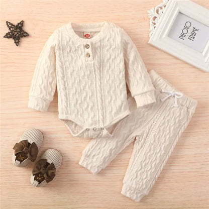 Baby Girl's or Boy's Outfit - Long Sleeved Romper and Pants Set - 100% Cotton