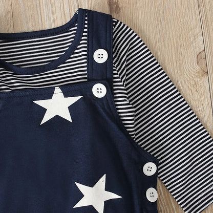 Newborn Baby Boys or Girls Long Sleeve Top, Suspender Pants and Hat