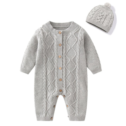 Baby Girl's or Boy's Twist Knitted Romper & Cap - 100% Cotton