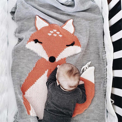 Baby's Blanket or Playmat - Cute Fox Design - Huge 73x110cm