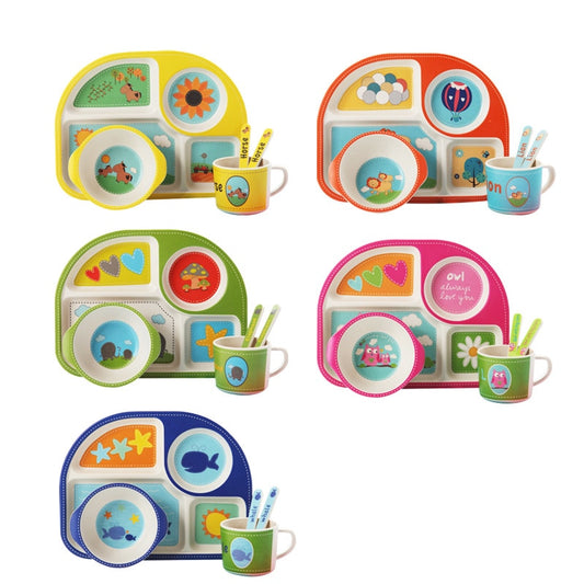 Baby's 5 Piece Bamboo Feeding Set Cartoon Design