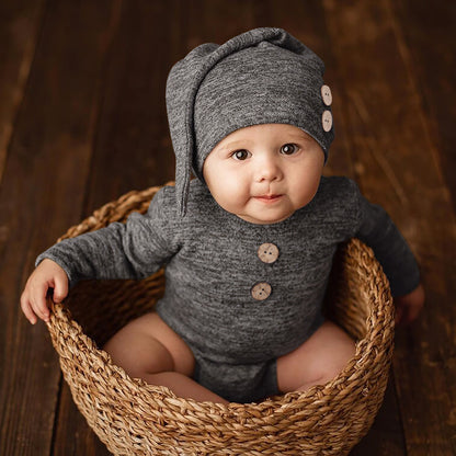 Newborn Baby's Full Moon Photo Clothes Onsie & Cap Set