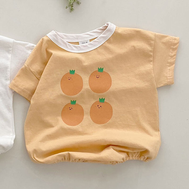 Baby Girl's or Boy's Short-Sleeved Fruit Design Cotton Playsuit