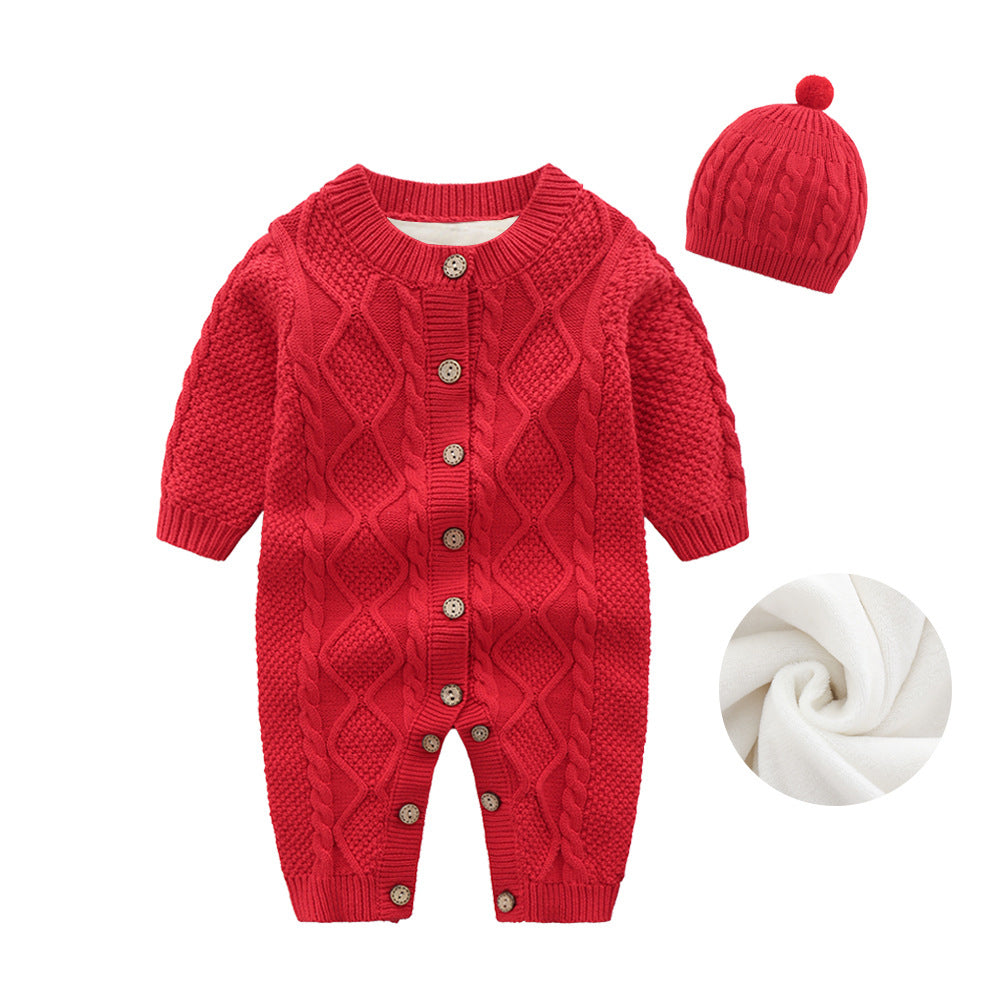 Baby Girl's or Boy's Twist Knitted Romper & Cap - 100% Cotton