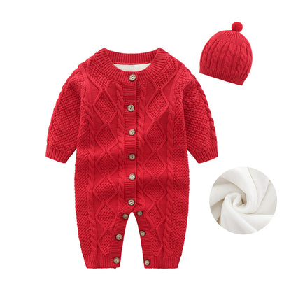 Baby Girl's or Boy's Twist Knitted Romper & Cap - 100% Cotton