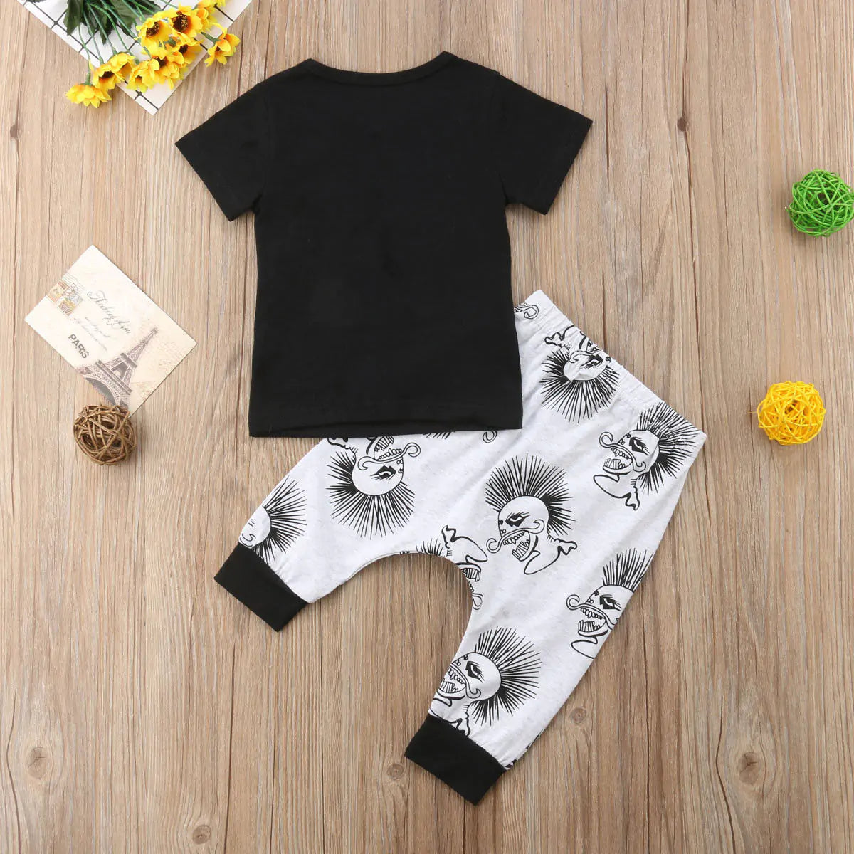 Baby Boy's Outfit Black Skull Design