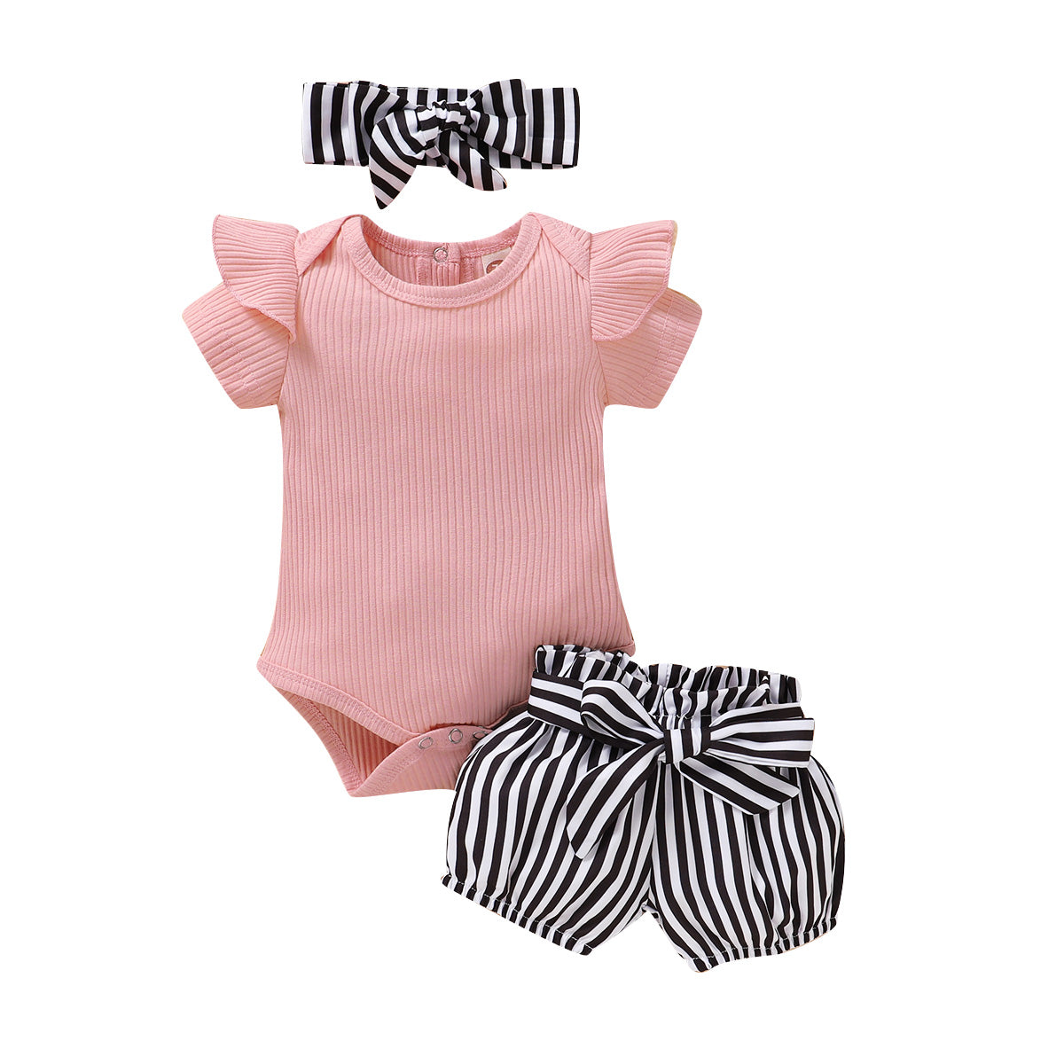 Baby Girl's Outfit - Summer Short Pants, Romper and Headband Set