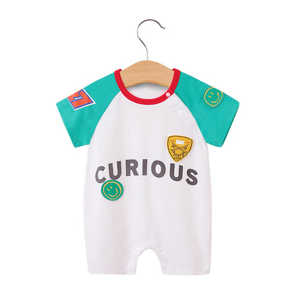 Baby Girl's or Boy's Short-Sleeved Colourful Cotton Romper