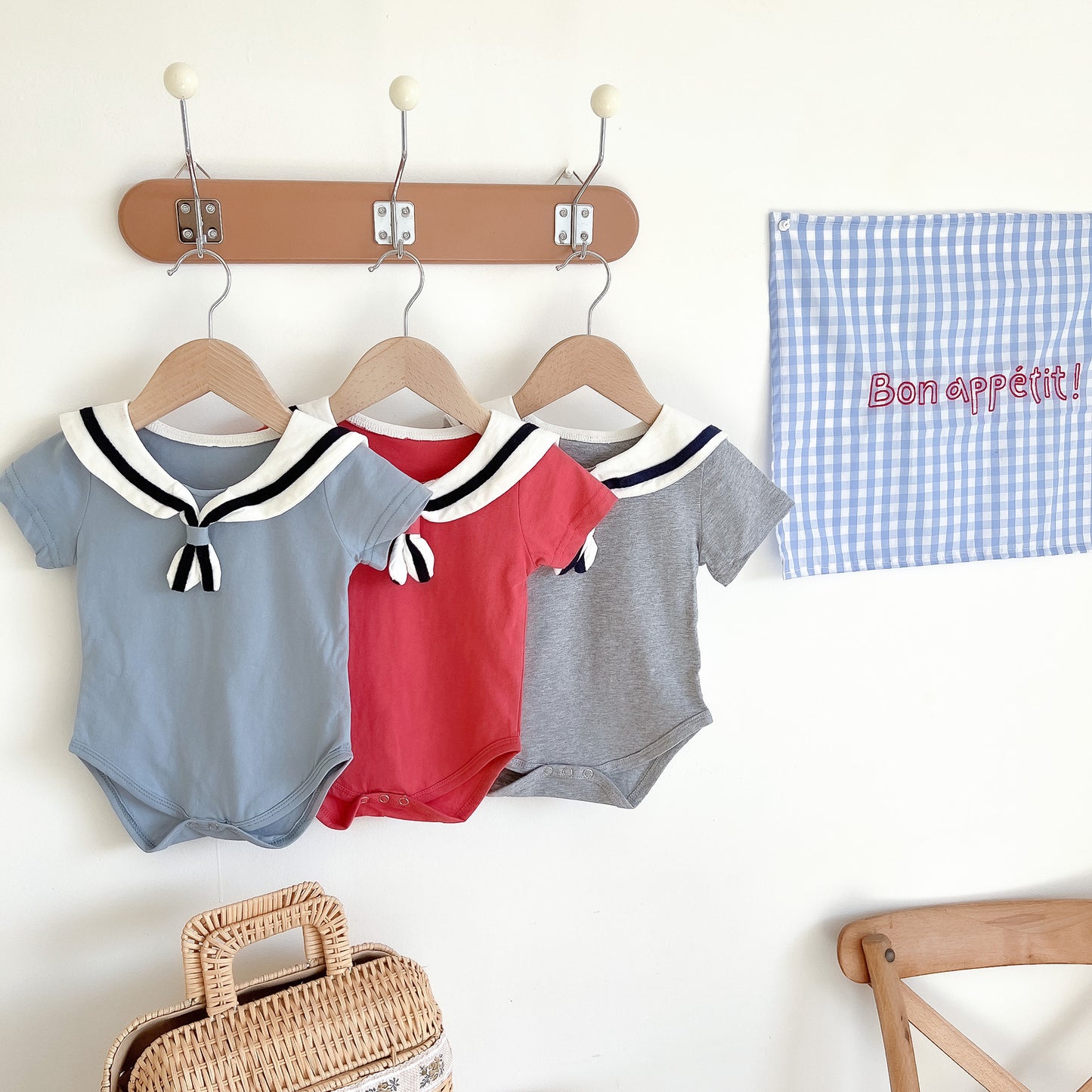 Baby Boy's Summer Short-Sleeved Cotton Onesie Sailor Style