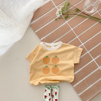 Baby Girl's or Boy's Short-Sleeved Fruit Design Cotton Playsuit