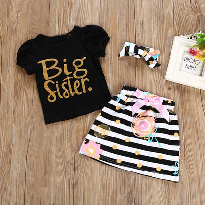 Baby Girl's Outfit - Romper, Dress and Headband Set - Big Sister or Little Sister Styles