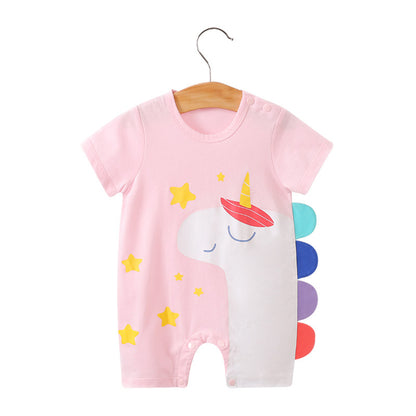 Baby Girl's or Boy's Short-Sleeved Colourful Cotton Romper