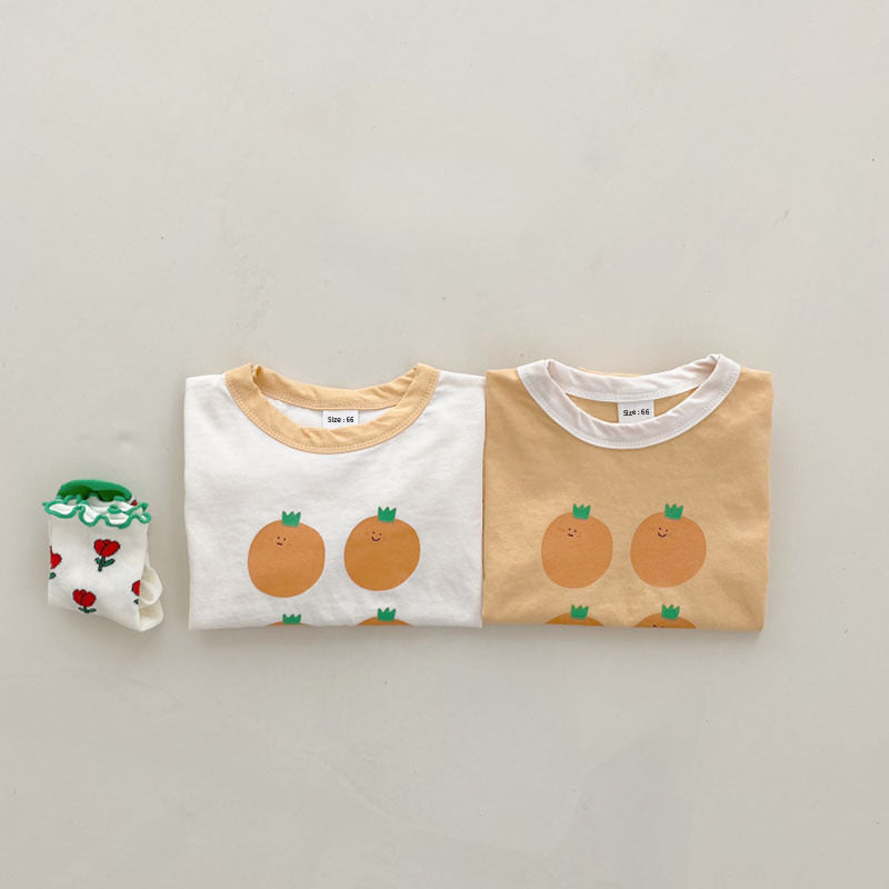 Baby Girl's or Boy's Short-Sleeved Fruit Design Cotton Playsuit