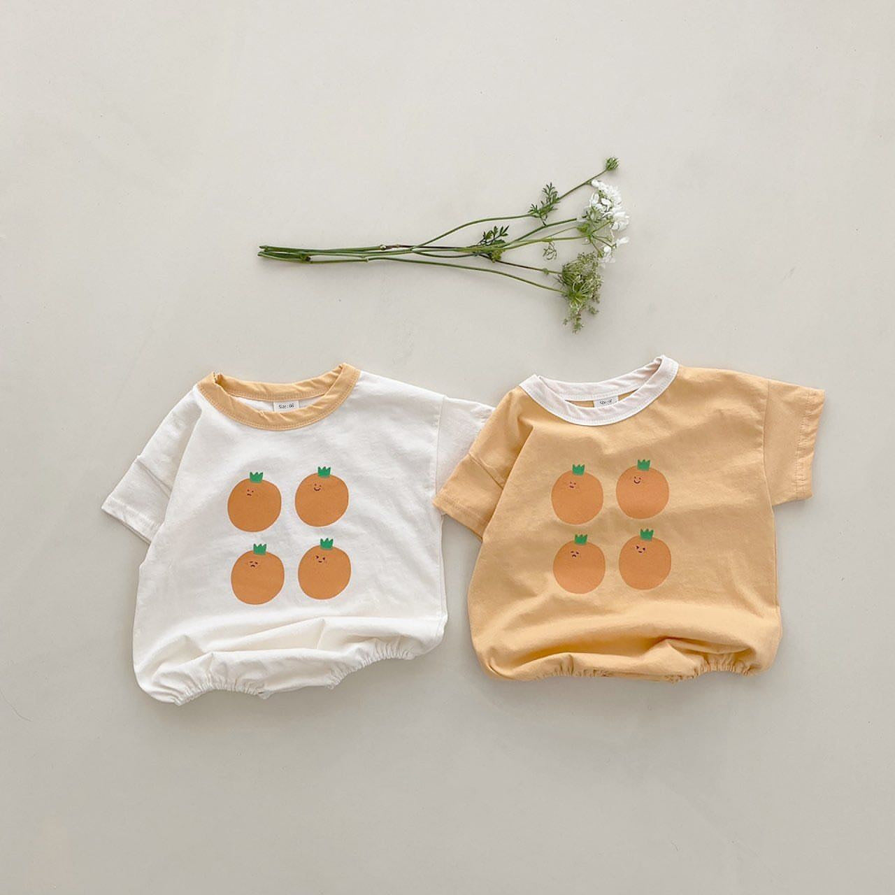 Baby Girl's or Boy's Short-Sleeved Fruit Design Cotton Playsuit