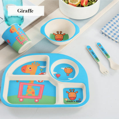 Baby's 5 Piece Bamboo Feeding Set Cartoon Design