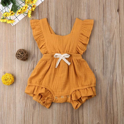 Baby Girl's Ruffle Sleeveless Romper - 100% Cotton