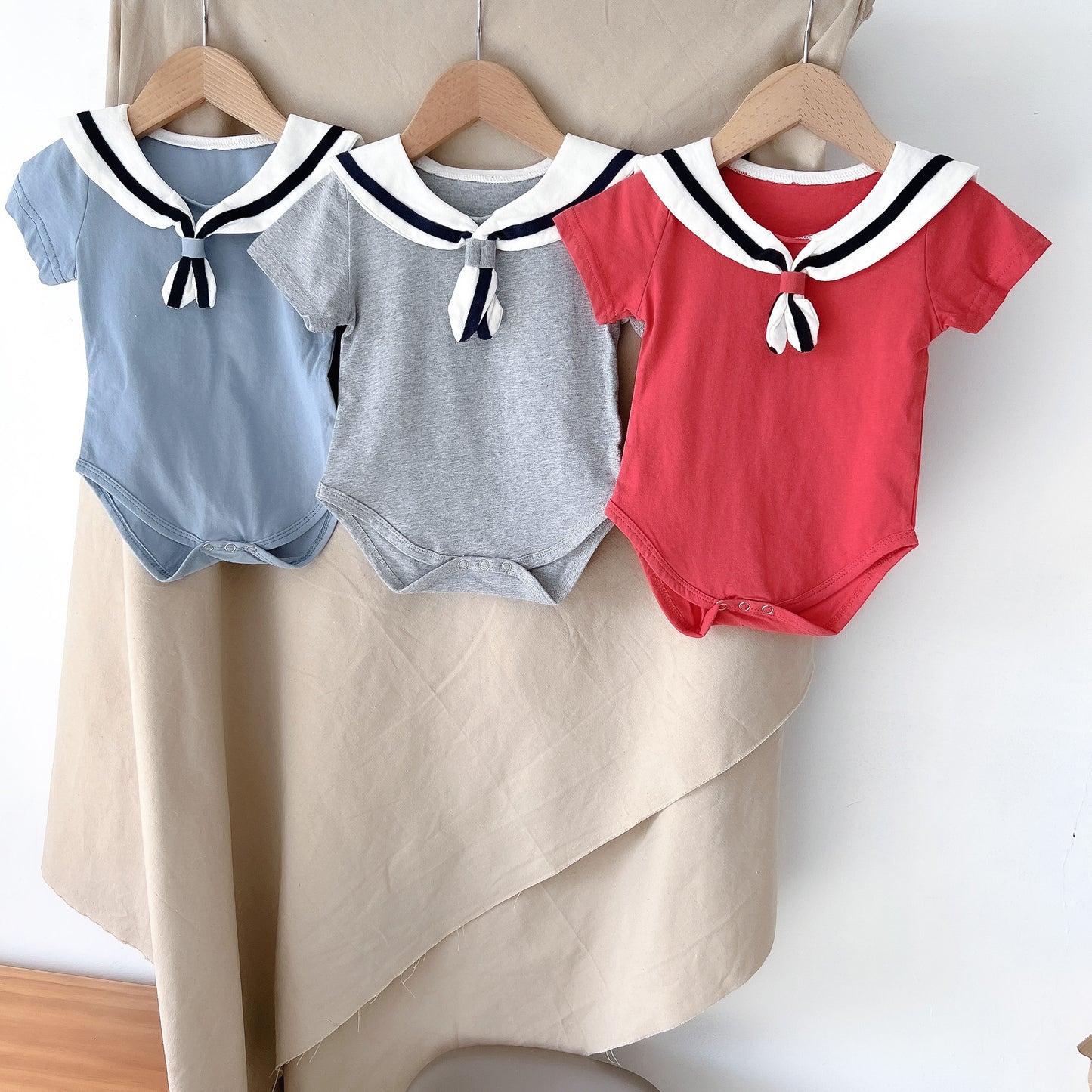 Baby Boy's Summer Short-Sleeved Cotton Onesie Sailor Style