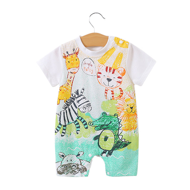 Baby Girl's or Boy's Short-Sleeved Colourful Cotton Romper