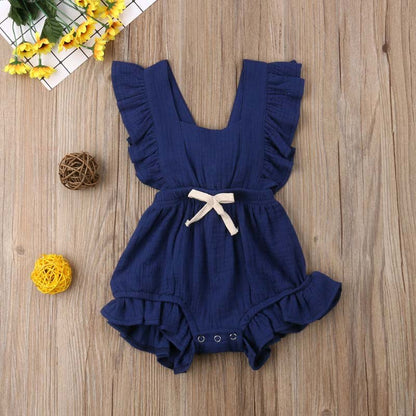 Baby Girl's Ruffle Sleeveless Romper - 100% Cotton