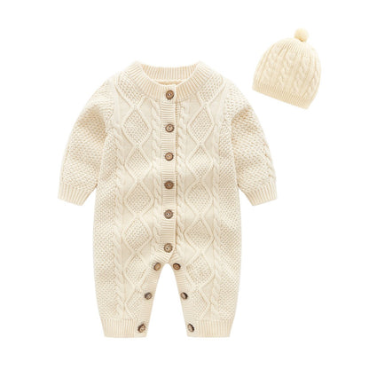 Baby Girl's or Boy's Twist Knitted Romper & Cap - 100% Cotton