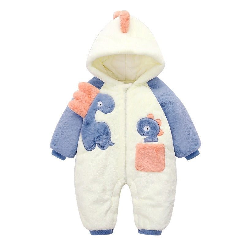 Baby Girl's or Boy's Warm Plush Hooded Onesie