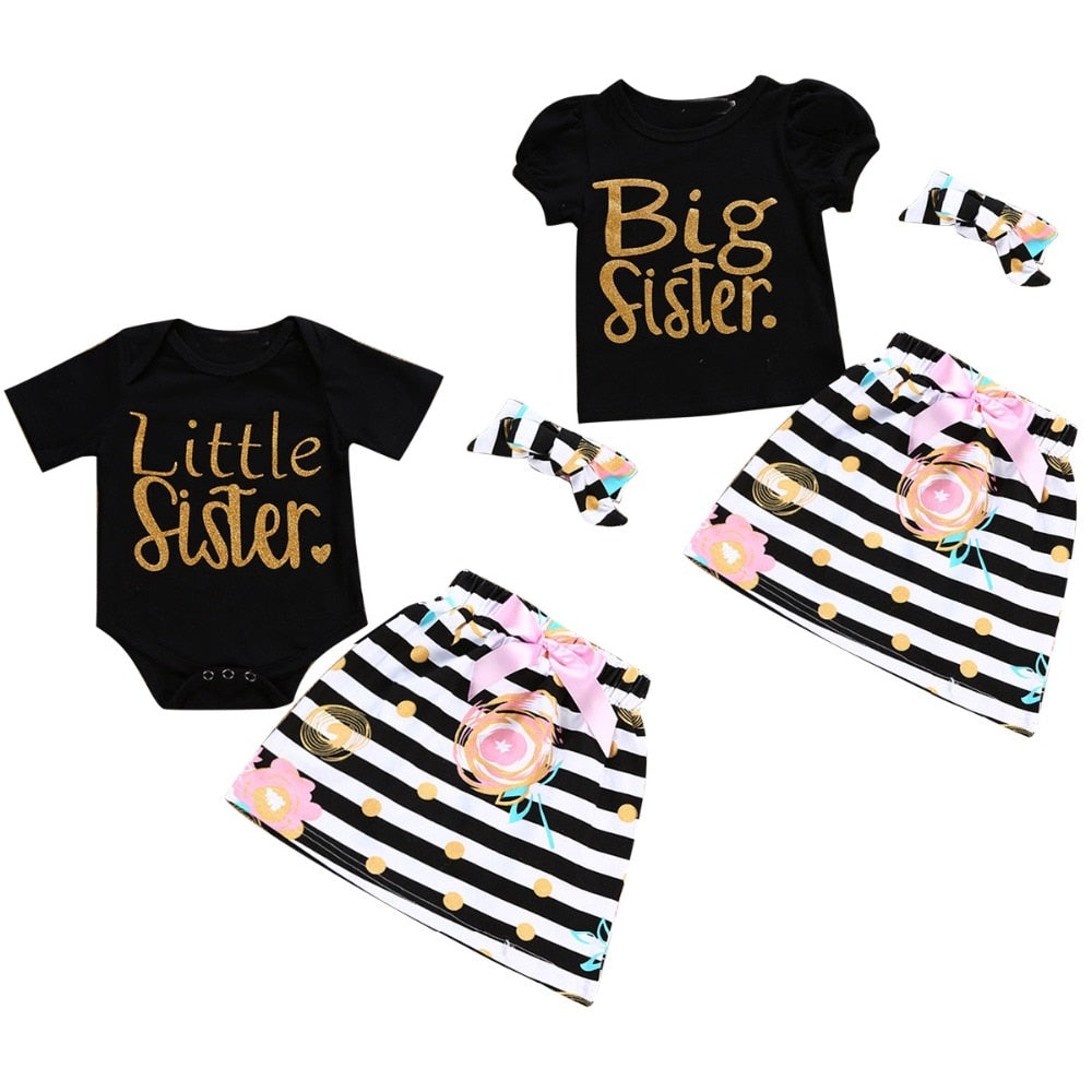 Baby Girl's Outfit - Romper, Dress and Headband Set - Big Sister or Little Sister Styles