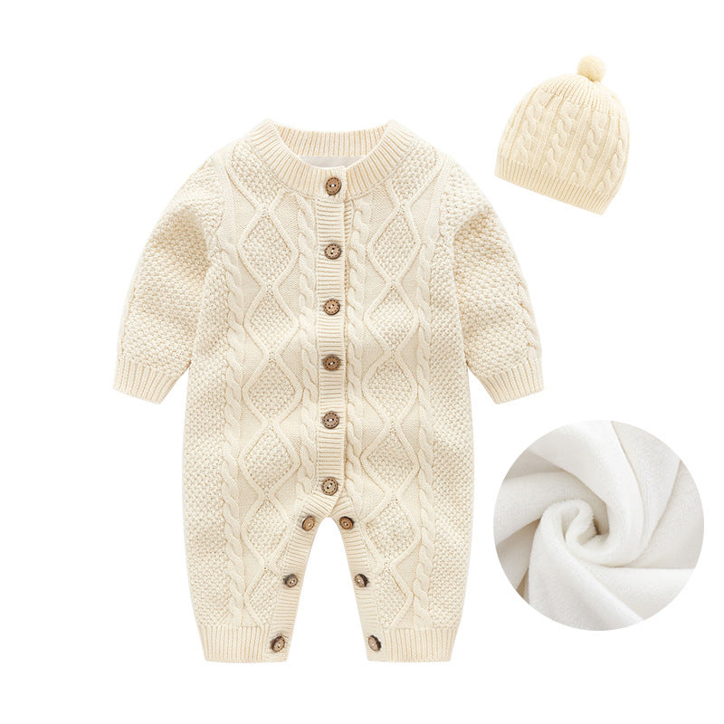 Baby Girl's or Boy's Twist Knitted Romper & Cap - 100% Cotton