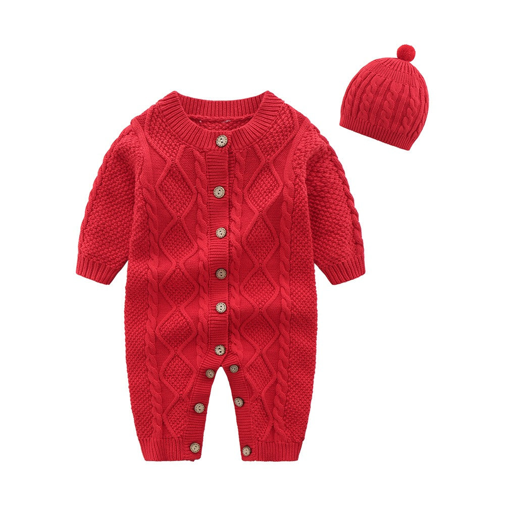 Baby Girl's or Boy's Twist Knitted Romper & Cap - 100% Cotton