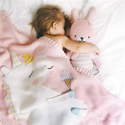 Baby's Blanket - Cute Unicorn Design - Soft Warm Knit