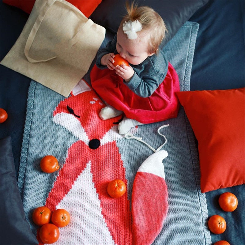 Baby's Blanket or Playmat - Cute Fox Design - Huge 73x110cm