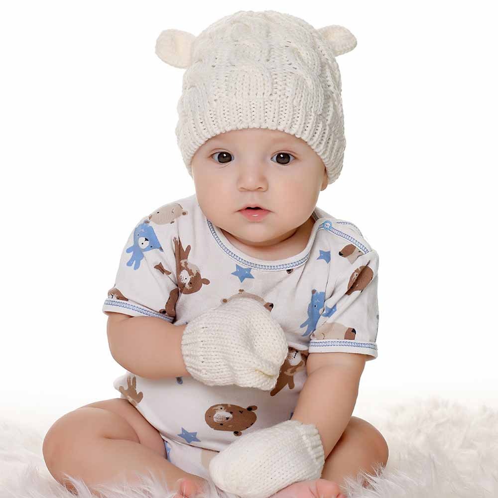 Baby Girl's or Boy's Lined Beanie and Gloves Set