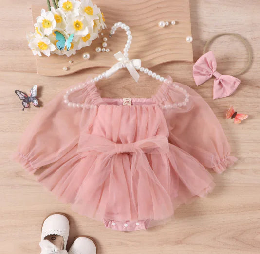 Baby Girl's Outfit - Tulle Party Romper Dress and Headbow