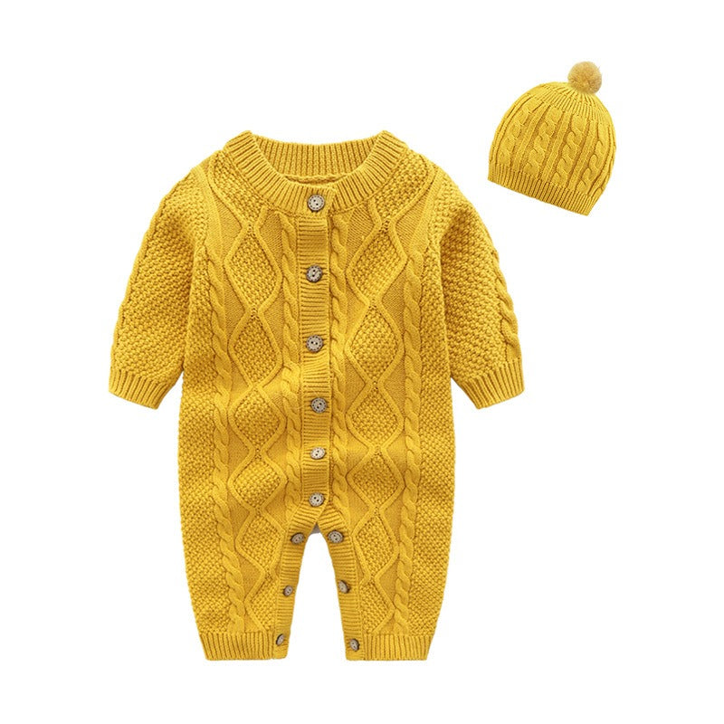 Baby Girl's or Boy's Twist Knitted Romper & Cap - 100% Cotton