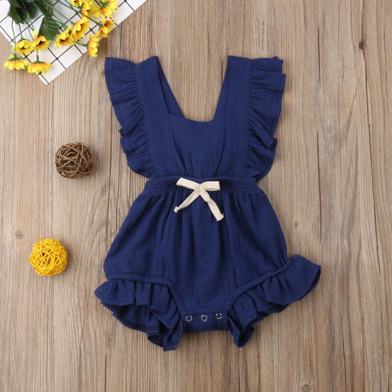 Baby Girl's Ruffle Sleeveless Romper - 100% Cotton