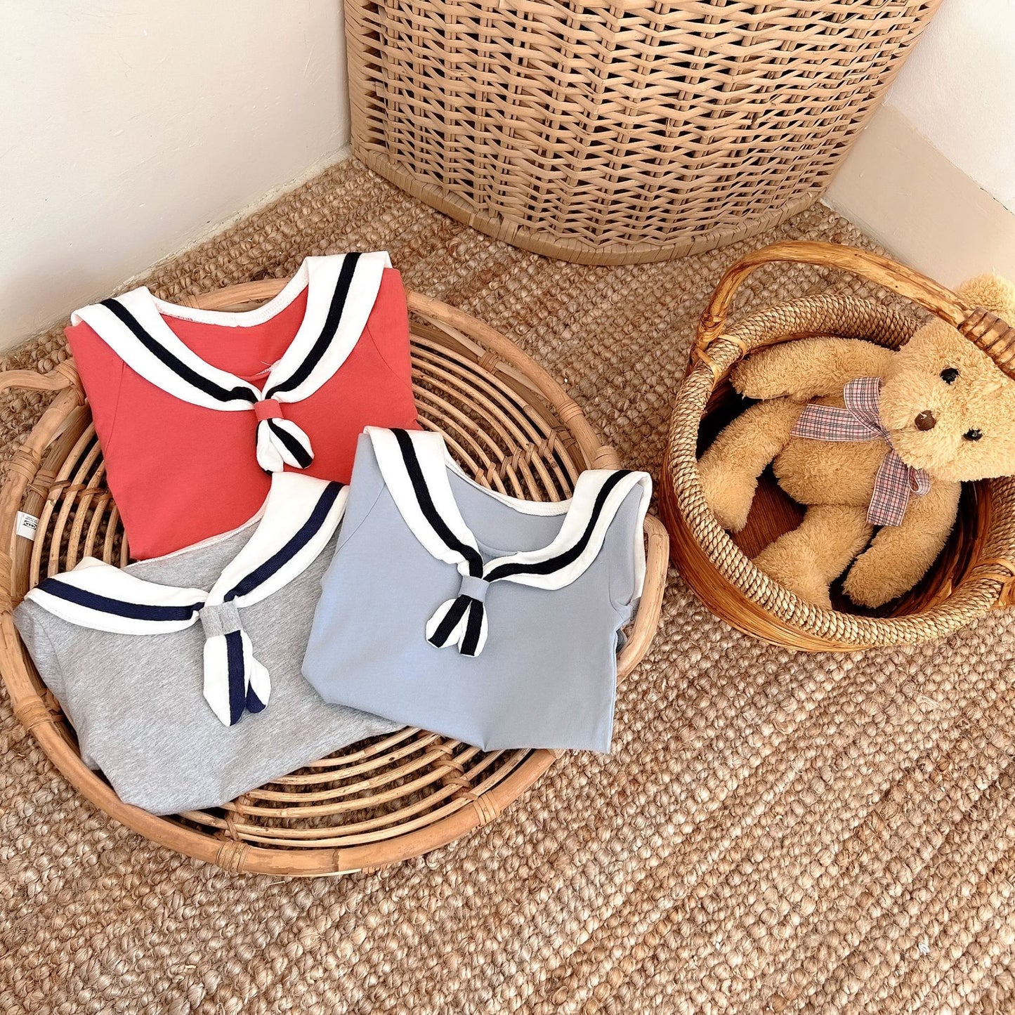 Baby Boy's Summer Short-Sleeved Cotton Onesie Sailor Style