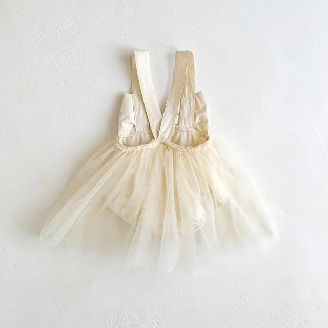 Baby Girl's Outfit - Bow Collar Bodysuit and Tutu Overskirt