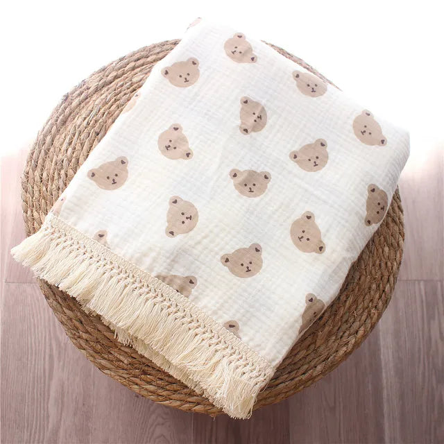 Baby's Blanket - Organic Cotton - Cute Bear Design - 2 sizes