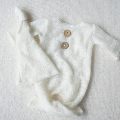 Baby Girl's or Boy's Super Soft Crochet Mohair Romper and Hat Set