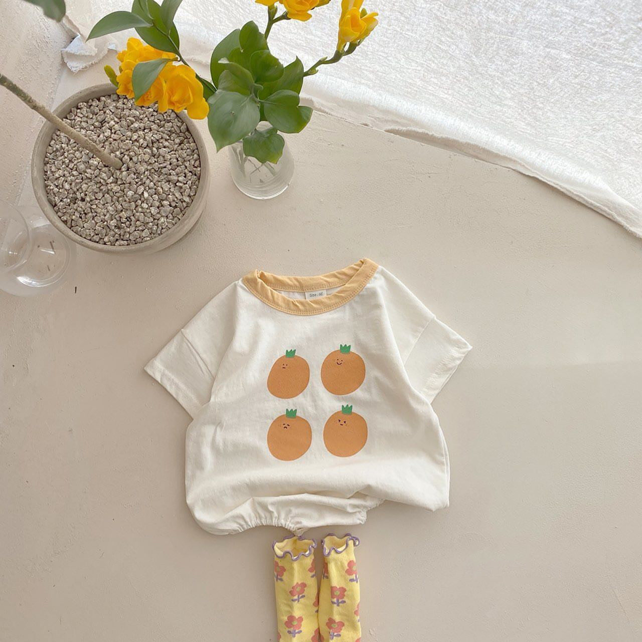 Baby Girl's or Boy's Short-Sleeved Fruit Design Cotton Playsuit