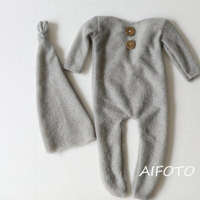 Baby Girl's or Boy's Super Soft Crochet Mohair Romper and Hat Set