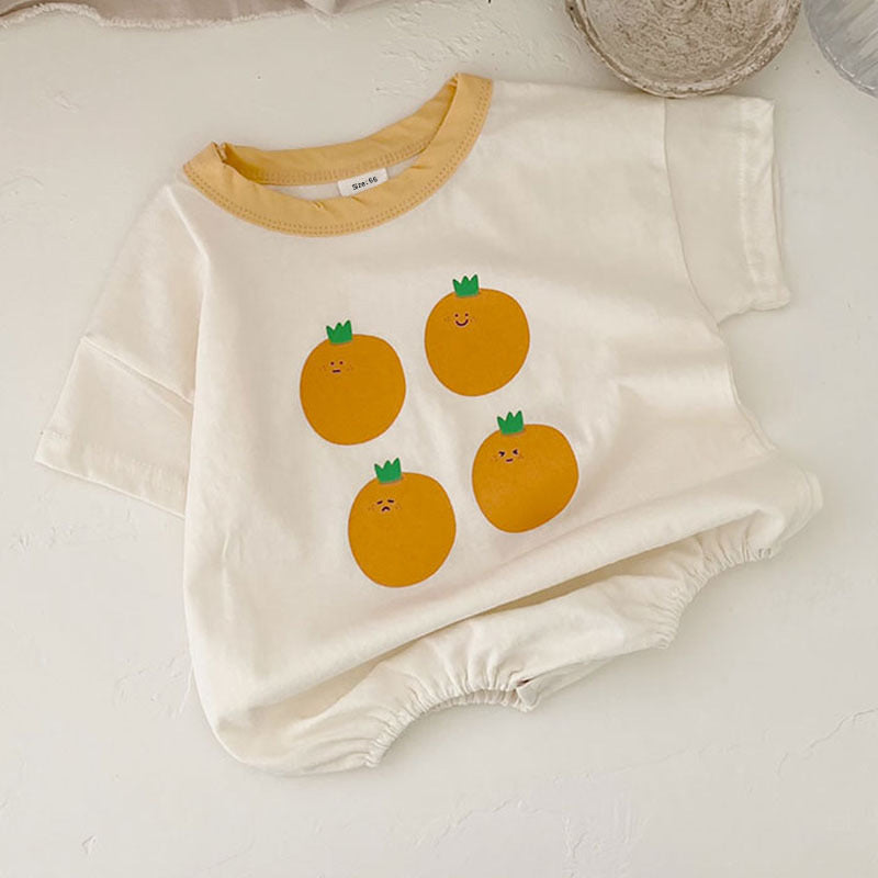 Baby Girl's or Boy's Short-Sleeved Fruit Design Cotton Playsuit