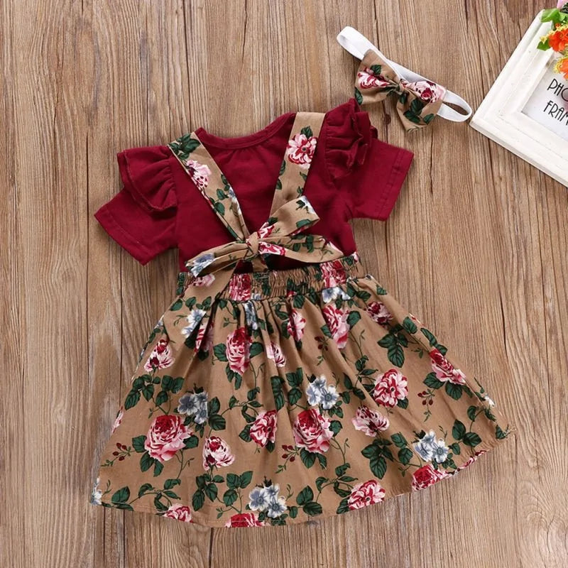 Baby Girl's Floral Print Romper, Dress and Headband Set