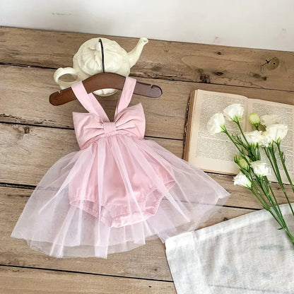 Baby Girl's Outfit - Bow Collar Bodysuit and Tutu Overskirt