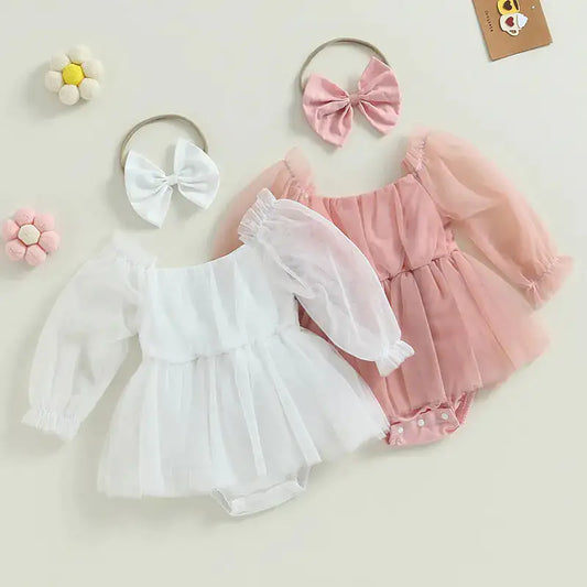 Baby Girl's Outfit - Tulle Party Romper Dress and Headbow