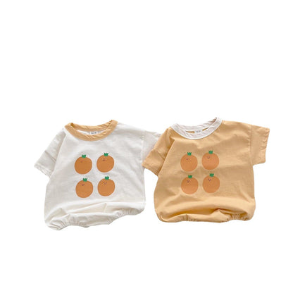 Baby Girl's or Boy's Short-Sleeved Fruit Design Cotton Playsuit