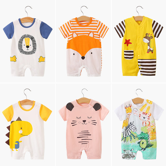 Baby Girl's or Boy's Short-Sleeved Colourful Cotton Romper