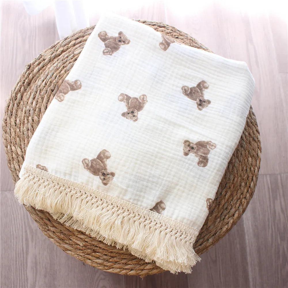 Baby's Blanket - Organic Cotton - Cute Bear Design - 2 sizes